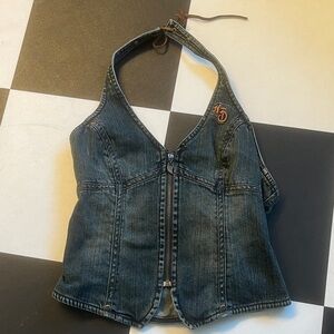 30% OFF 2+ BUNDLES. Harley Davidson Denim Halter Top. Size M. Blue.